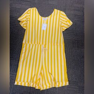 NWT LuLaRoe Xanthe Yellow and White Striped Romper Sz Large